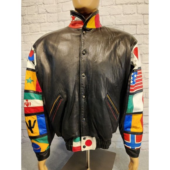 Marcos Other - VTG International Flag Olympic Style Bomber Jacket Size Small Made in Mexico